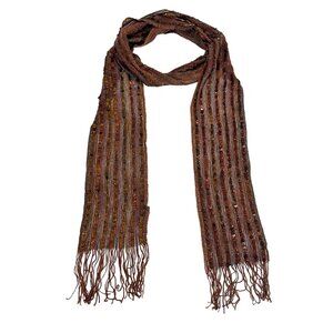 Vintage Nine West Y2K Brown Sequin Fringe Scarf